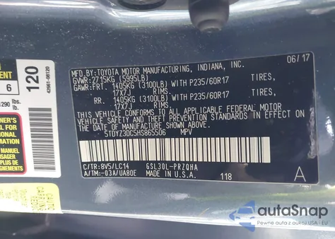 2017 Toyota Sienna Xle 8 Passenger from USA, damaged, VIN 5TDYZ3DC5HS865506